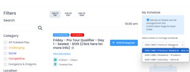 First, select the badge you wish to purchase events for! This step is critical to start the registration process. Select the badge from the right side of the page